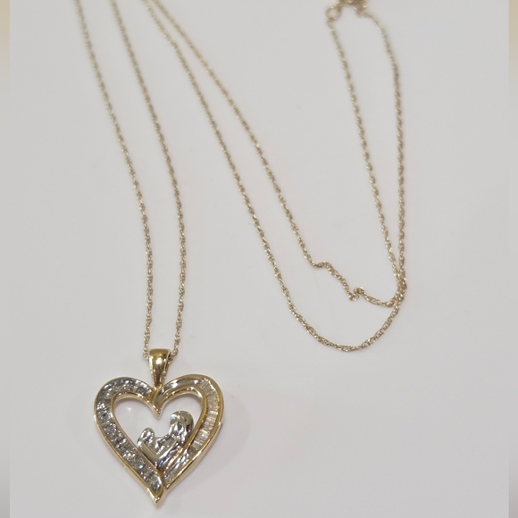 10k Mother and Child White and Yellow Gold Diamond Pendant on 10k Chain Necklace - Picture 7 of 16